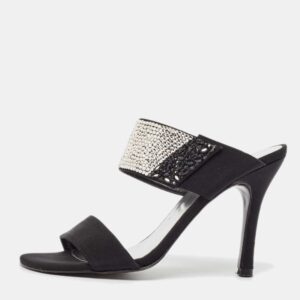 Stuart Weitzman Black Fabric Crystal Embellished Slide Sandals Size 36