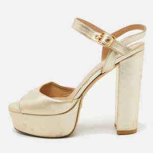 Stuart Weitzman Gold Leather Ankle Strap Platform Sandals Size 39.5