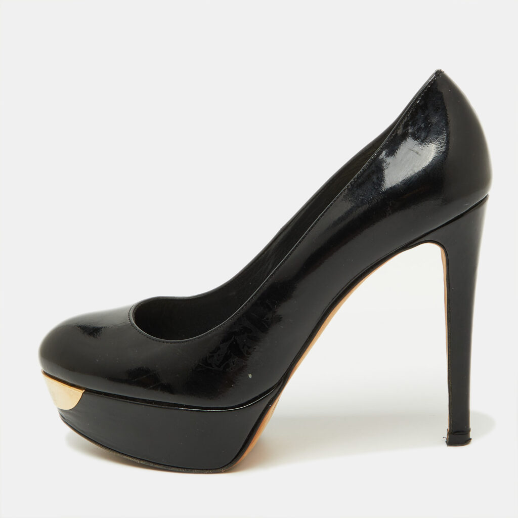 luxury-women-stuart-weitzman-used-shoes-p1104564-001 Stuart Weitzman Black Patent Leather Platform Pumps Size 39