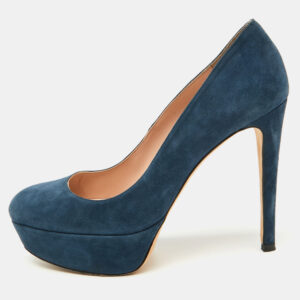 Stuart Weitzman Navy Blue Suede Platform Pumps Size 38.5