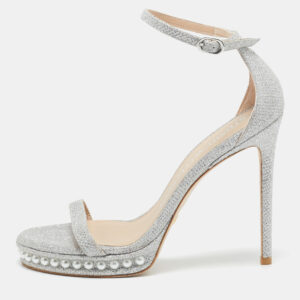 Stuart Weitzman Silver Glitter Nudist Ankle Strap Sandals Size 37.5