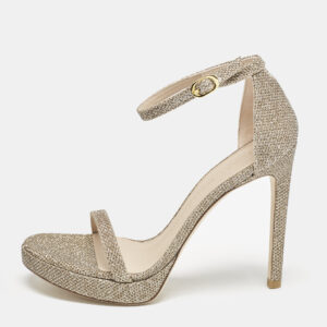Stuart Weitzman Metallic Lurex Fabric Nudist Sandals Size 37.5