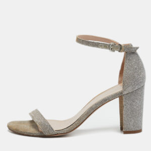 Stuart Weitzman Grey Lurex Fabric Ankle Strap Sandals Size 38.5
