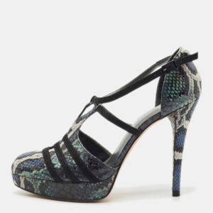 Stuart Weitzman Multicolor Python Embossed Leather Mary Jane Pumps Size 39