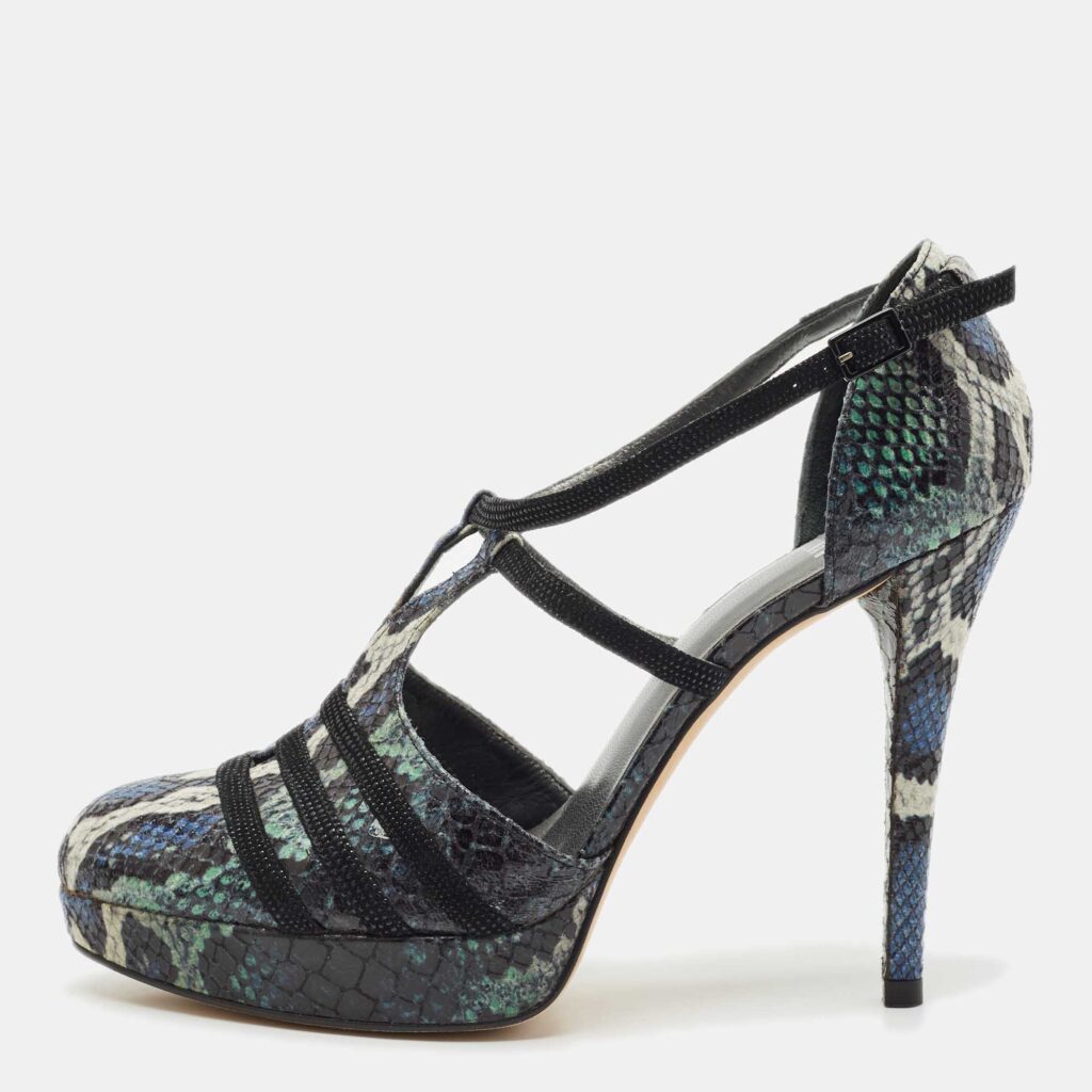 Stuart Weitzman Multicolor Python Embossed Leather Mary Jane Pumps Size 39