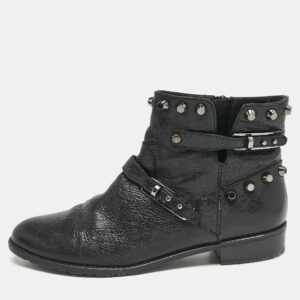 Stuart Weitzman Black Leather Studded Go West Ankle Boots Size 38