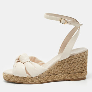 stuart weitzman cream leather rosemarie wedge espadrille sandals size 37