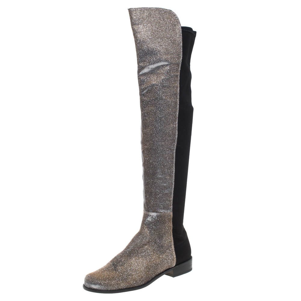 Stuart Weitzman Multicolor Lurex And Stretch Fabric Knee Length Boots Size 37.5