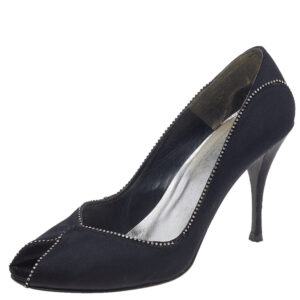 Stuart Weitzman Black Satin Embellished Peep Toe Pumps Size 40