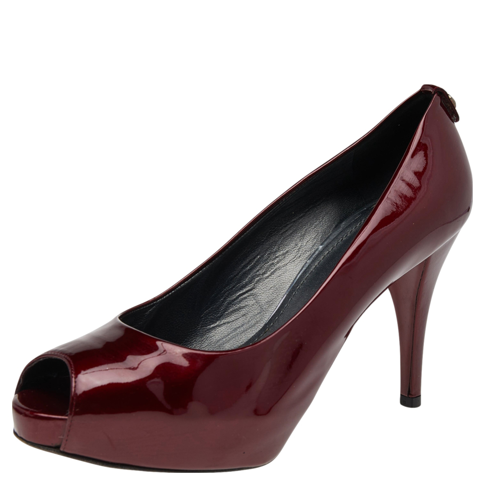 luxury-women-stuart-weitzman-used-shoes-p498737-007 Stuart Weitzman Red Patent Leather Sierra Peep Toe Platform Pumps Size 39.5