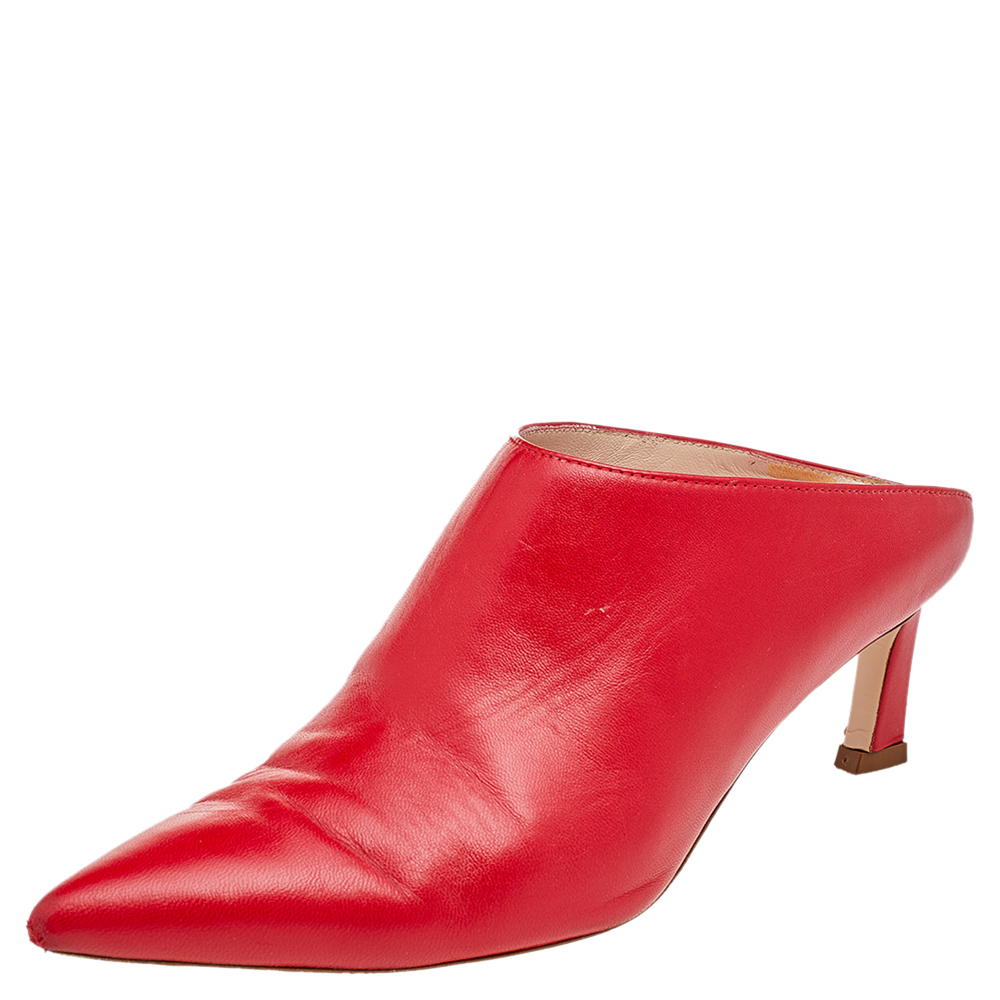 luxury-women-stuart-weitzman-used-shoes-p568188-006-2 Stuart Weitzman Red Leather Lulah Mule Sandals Size 38