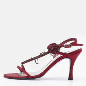 Stuart Weitzman Burgundy Satin Crystal Embellished Slingback Sandals Size 37