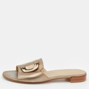 Stuart Weitzman Metallic Gold Leather Slide Sandals Size 39