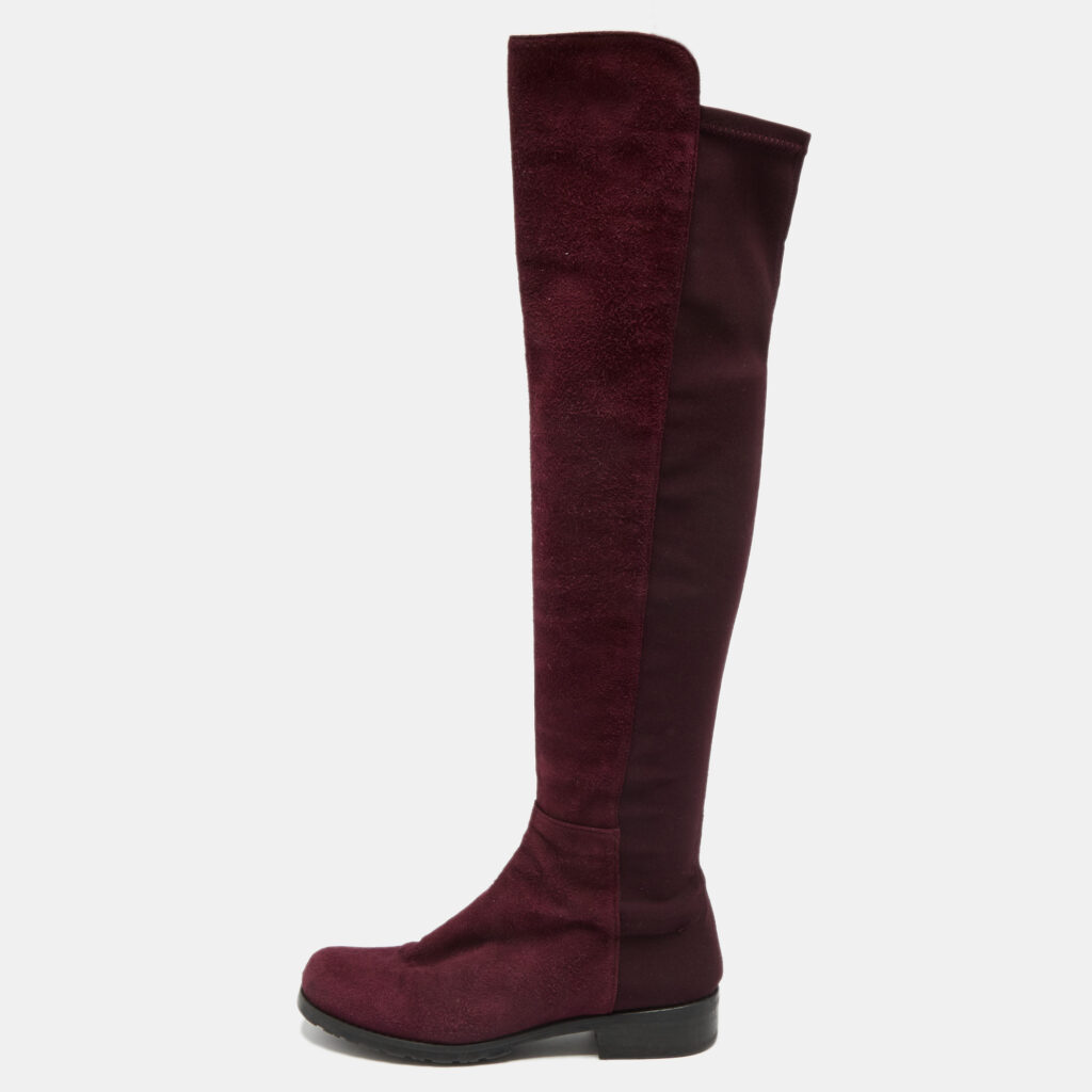 luxury-women-stuart-weitzman-used-shoes-p658676-006-1 Stuart Weitzman Burgundy Suede Knee Length Boots Size 34.5