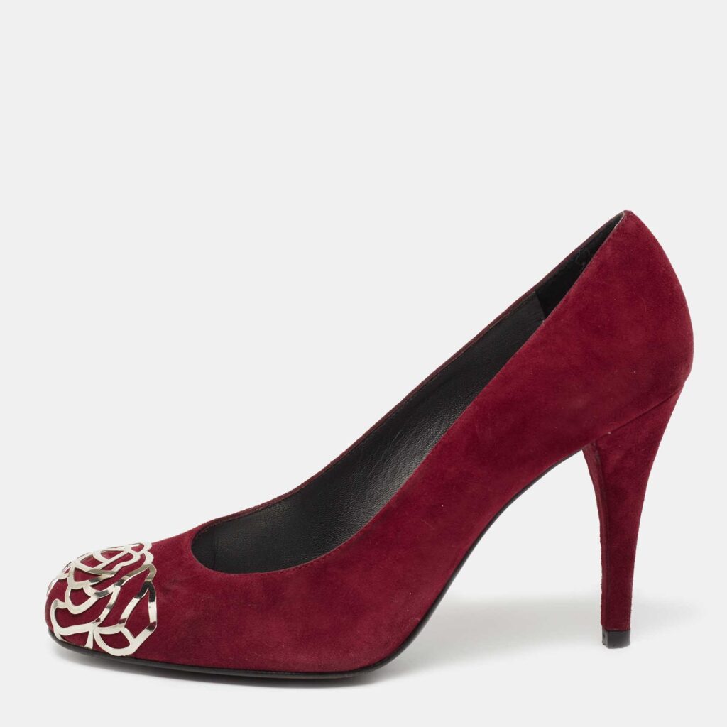 luxury-women-stuart-weitzman-used-shoes-p661746-002-1 Stuart Weitzman Burgundy Suede Rosita Round Toe Pumps Size 37