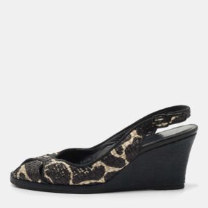Stuart Weitzman Black/White Raffia Wedge Sandals Size 40