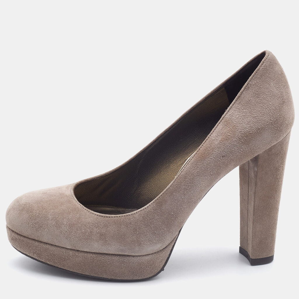 luxury-women-stuart-weitzman-used-shoes-p808676-008 Stuart Weitzman Grey Suede Block Heel Pumps Size 37.5
