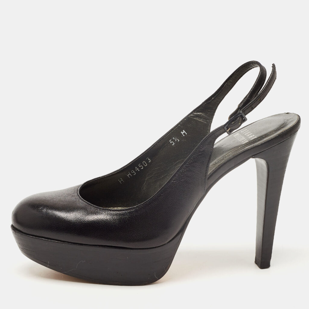 luxury-women-stuart-weitzman-used-shoes-p814577-011 Stuart Weitzman Black Leather Platform Slingback Pumps Size 36