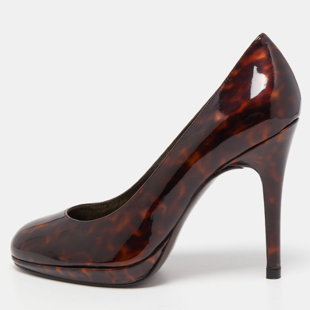 luxury-women-stuart-weitzman-used-shoes-p815155-010 Stuart Weitzman Brown Leopard Print Patent Leather Pumps Size 35.5