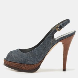 Stuart Weitzman Blue Denim Peep Toe Platform Slingback Sandals Size 40
