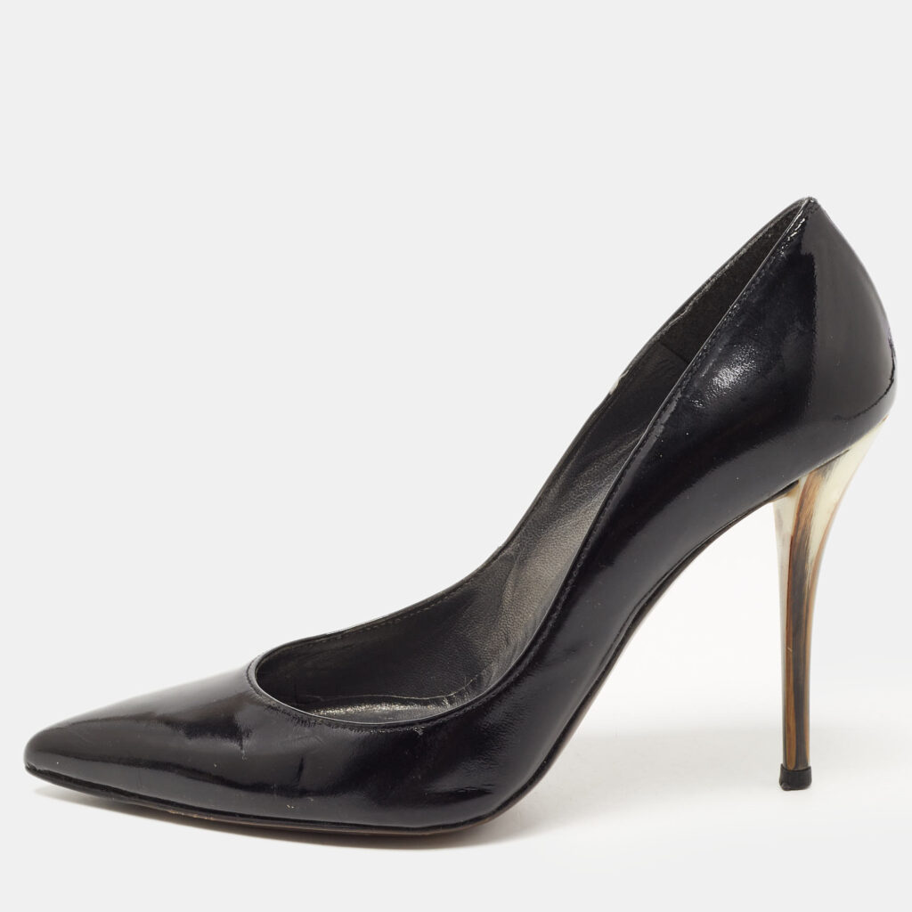 luxury-women-stuart-weitzman-used-shoes-p840519-001 Stuart Weitzman Black Patent Leather Slip On Pumps Size 36.5