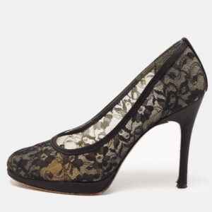 Stuart Weitzman Black Lace Round Toe Platform Pumps Size 38.5