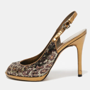 Stuart Weitzman Metallic Animal Print Sequins Platform Slingback Sandals Size 39.5