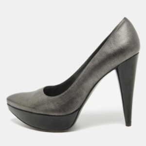 Stuart Weitzman Metallic Grey Leather Platform Pumps Size 38