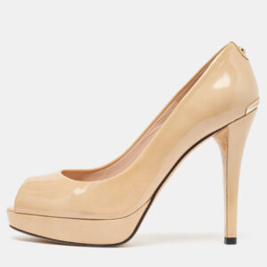 Stuart Weitzman Beige Patent Peep Toe Pumps Size 37.5