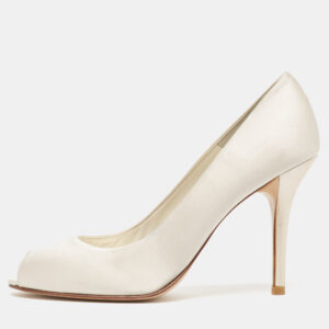 Stuart Weitzman White Satin Peep Toe Pumps Size 40.5