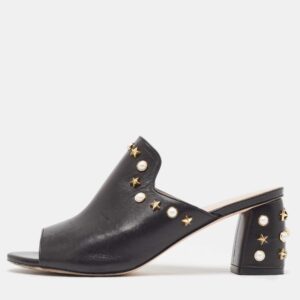 Stuart Weitzman Black Leather Embellished Mules Size 38.5