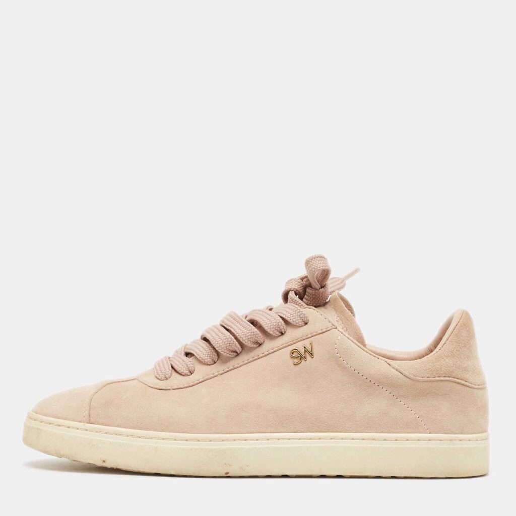 luxury-women-stuart-weitzman-used-shoes-p985598-003 Stuart Weitzman Dusty Pink Suede Low Top Sneakers Size 36.5