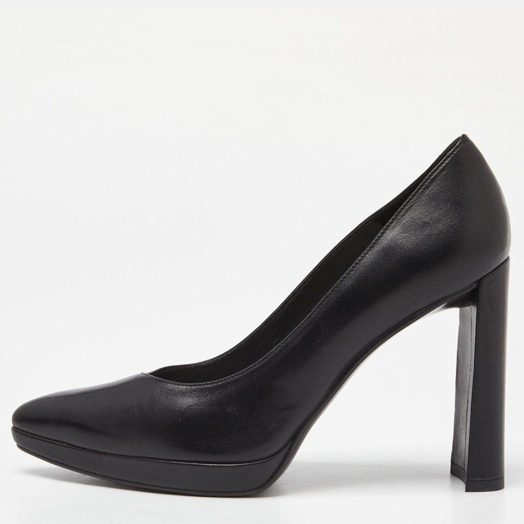 luxury-women-stuart-weitzman-used-shoes-p992919-008 Stuart Weitzman Black Leather Platform Pumps Size 38.5