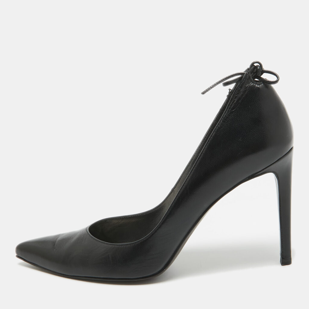 luxury-women-stuart-weitzman-used-shoes-p994637-001 Stuart Weitzman Black Leather Bow Pointed Toe Pumps Size 40