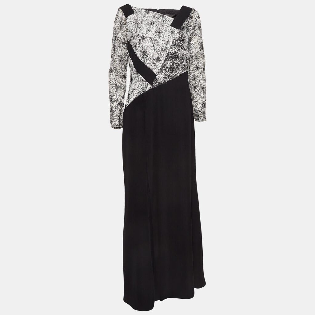 luxury-women-tadashi-shoji-new-clothes-p1111696-002 Tadashi Shoji Black/White Crepe & Lace Full Sleeve Maxi Dress M