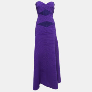 Tadashi Shoji Purple Sequin Jersey Pleated Strapless Gown L