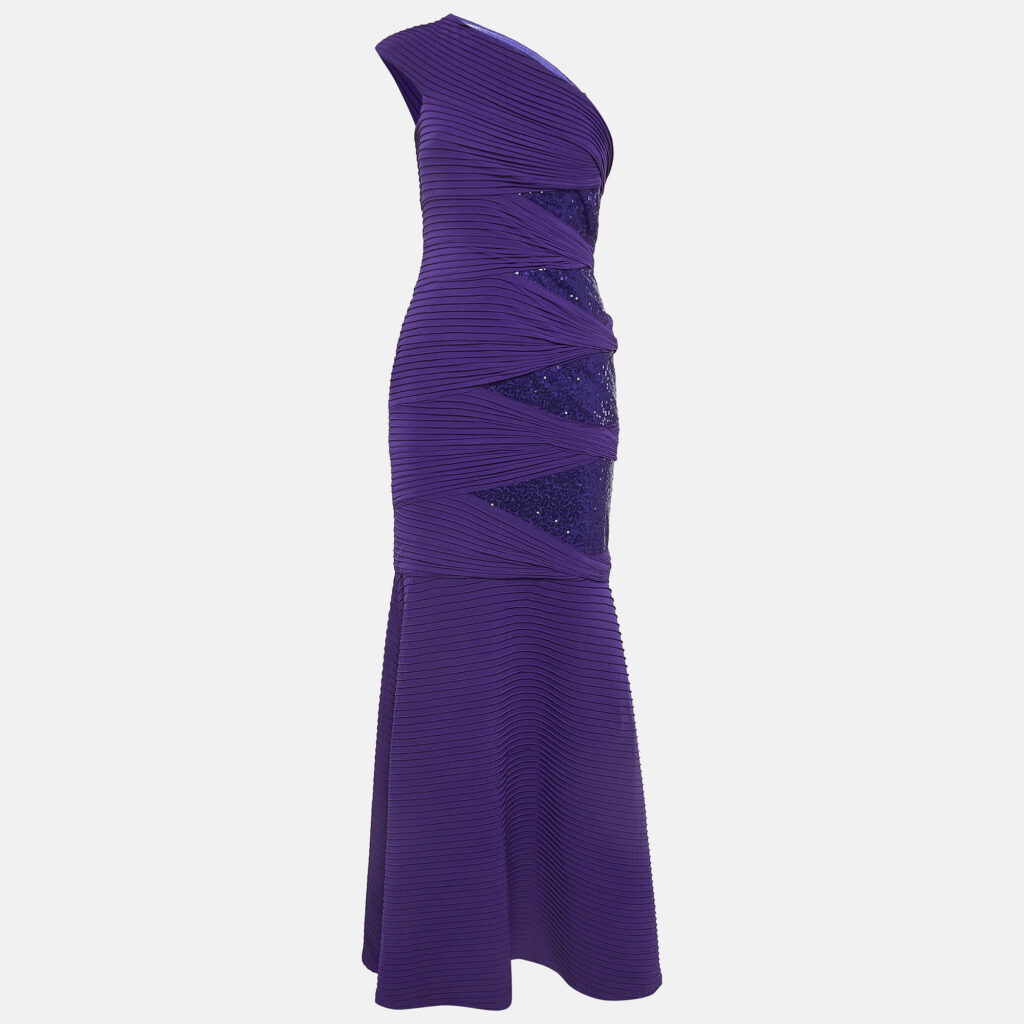 luxury-women-tadashi-shoji-new-clothes-p1152460-001 Tadashi Shoji Purple Pintuck Jersey Sequin Detail One Shoulder Gown XL