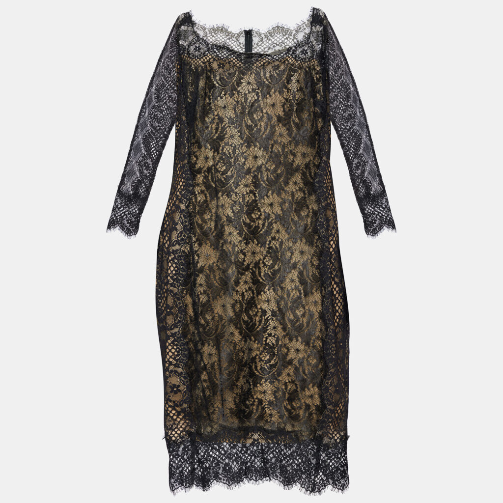 luxury-women-tadashi-shoji-used-clothes-p801544-002 Tadashi Shoji Black Lace Long Sleeve Sheath Dress L