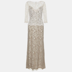 Tadashi Shoji Beige Lace Mermaid Cut Gown M