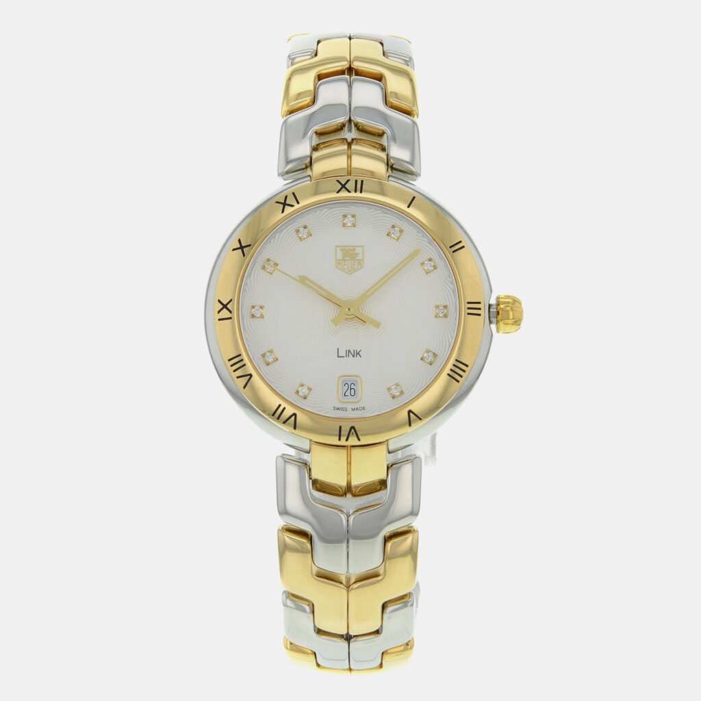 luxury-women-tag-heuer-used-watches-p1099115-002 Tag Heuer White 18K Gold Stainless Steel Link WAT1350.BB0957 Quartz Women's Wristwatch 34mm