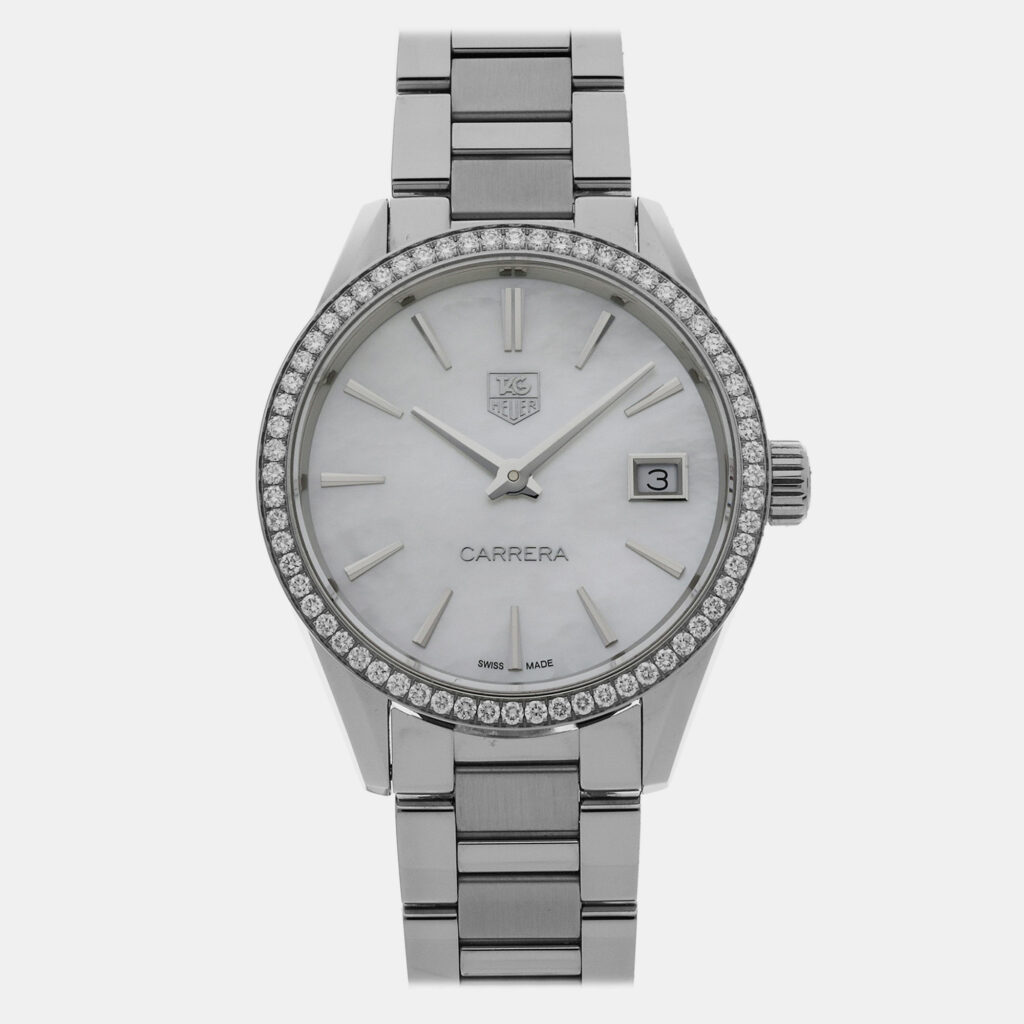 luxury-women-tag-heuer-used-watches-p1109081-003 Tag Heuer Carrera WAR1315.BA0778 Quartz Diamond MOP Stainless Steel Men’s Wristwatch 32 mm