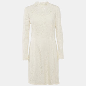 Temperly London Off-White/Ivory Floral Lace Ruffled Short Dress L