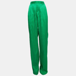 The Attico Green Satin Martellato Wide-Leg Pants M