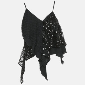 The Attico Black Sequin and Lace Thelma Crop Top M