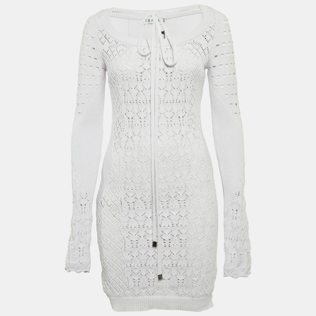 luxury-women-the-attico-new-clothes-p1129804-003 The Attico Lilac Purple Crochet Knit Long Sleeve Taylor Mini Dress M