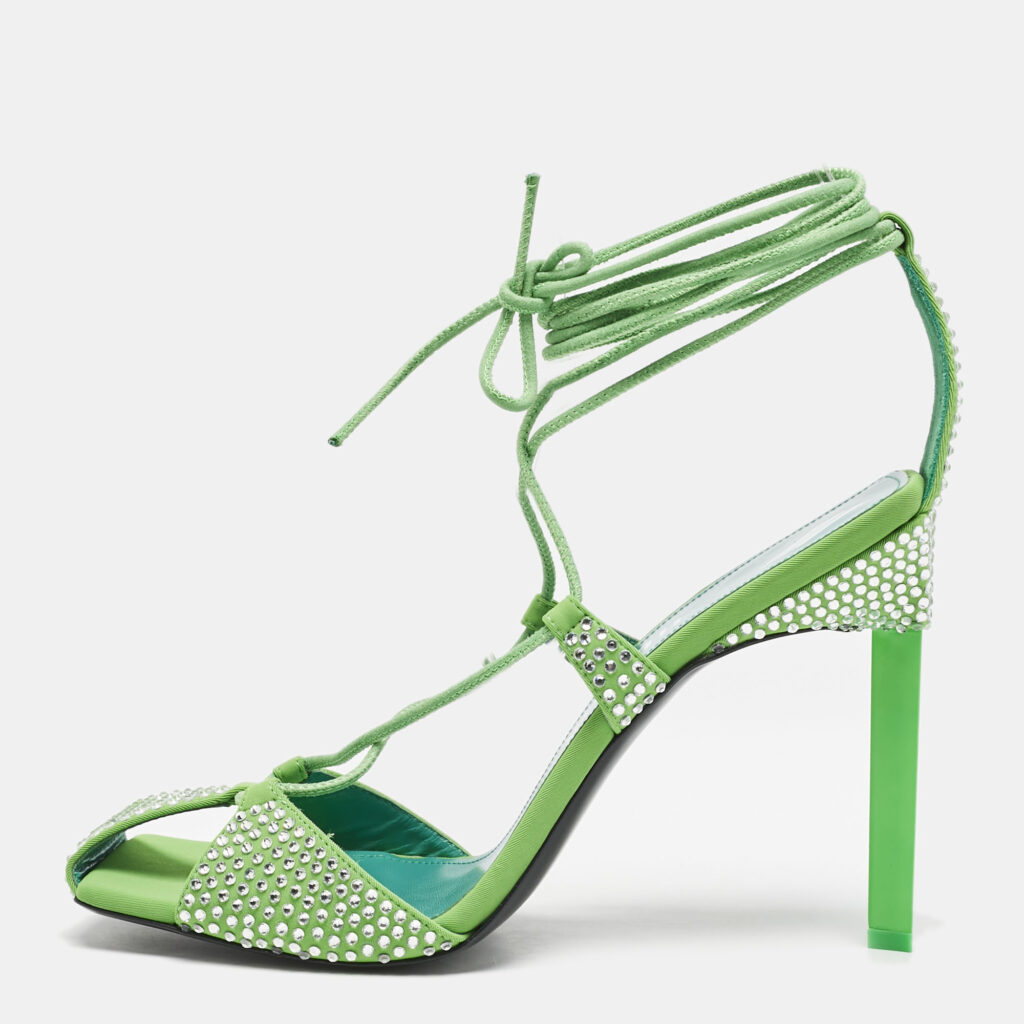 luxury-women-the-attico-new-shoes-p1127655-001 The Attico Neon Green Fabric and Suede Crystal Embellished Adele Sandals Size 40