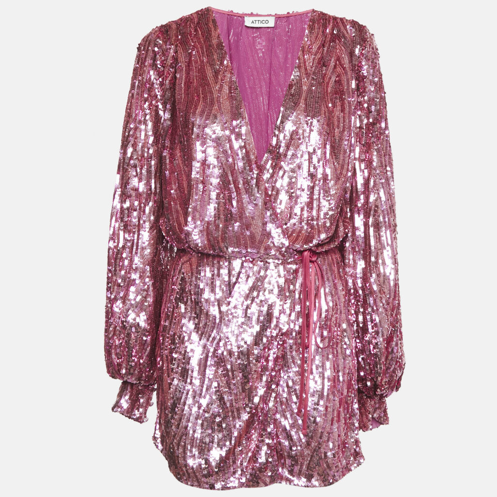 The Attico Pink Sequin Mini Wrap Dress S