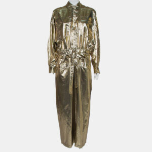 Attico Metallic Silk Belted Oversized Shirt Dress M