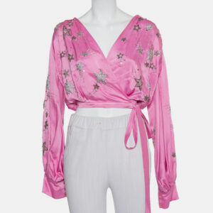 Attico Pink Satin Bead Embellished Wrap Blouse S