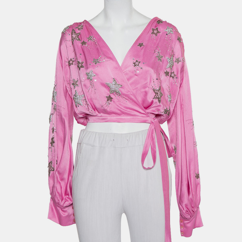 luxury-women-the-attico-used-clothes-p432322-010 Attico Pink Satin Bead Embellished Wrap Blouse S
